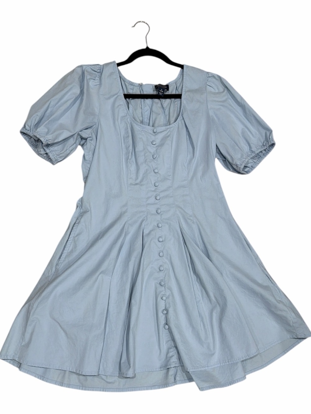 Light Blue Button-Front Puff Sleeve Dress
